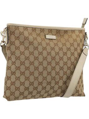 GUCCI GG Canvas Shoulder Bag Beige Gold 388924